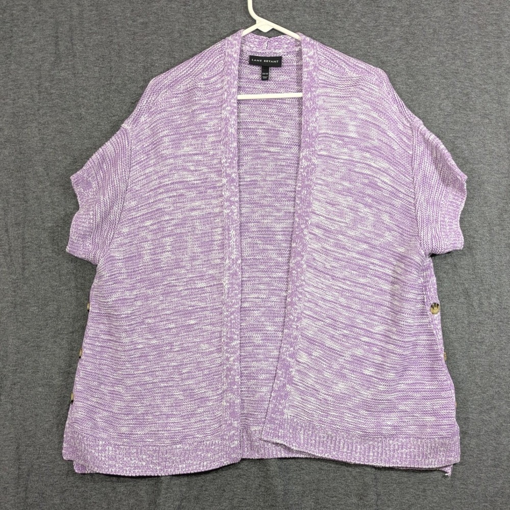 Lane Bryant Purple Chunky Knit‎ Short Sleeve Accent Button Cardigan Size 18/20